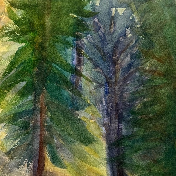 Original Watercolor Painting Serene Forest Signed By The Artist Green Yellow - Picture 3 of 7